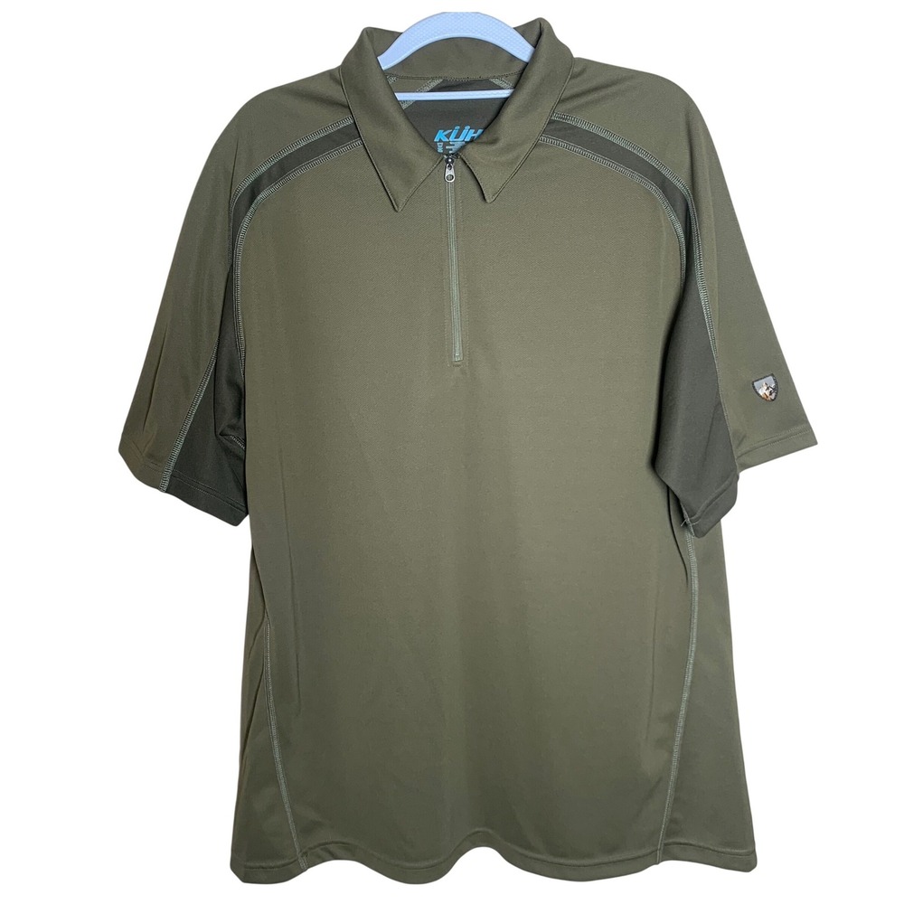 Kuhl 1/4 Zip Polo Shirt Mens XL Olive Green Excellent Performance Hiking Top